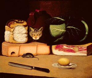 Nature morte avec chat et souris, École primitive, 1820